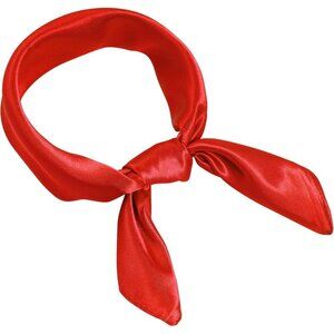 Women Red Chiffon Square Ribbon Neck Scarf Satin Handkerchief For Halloween